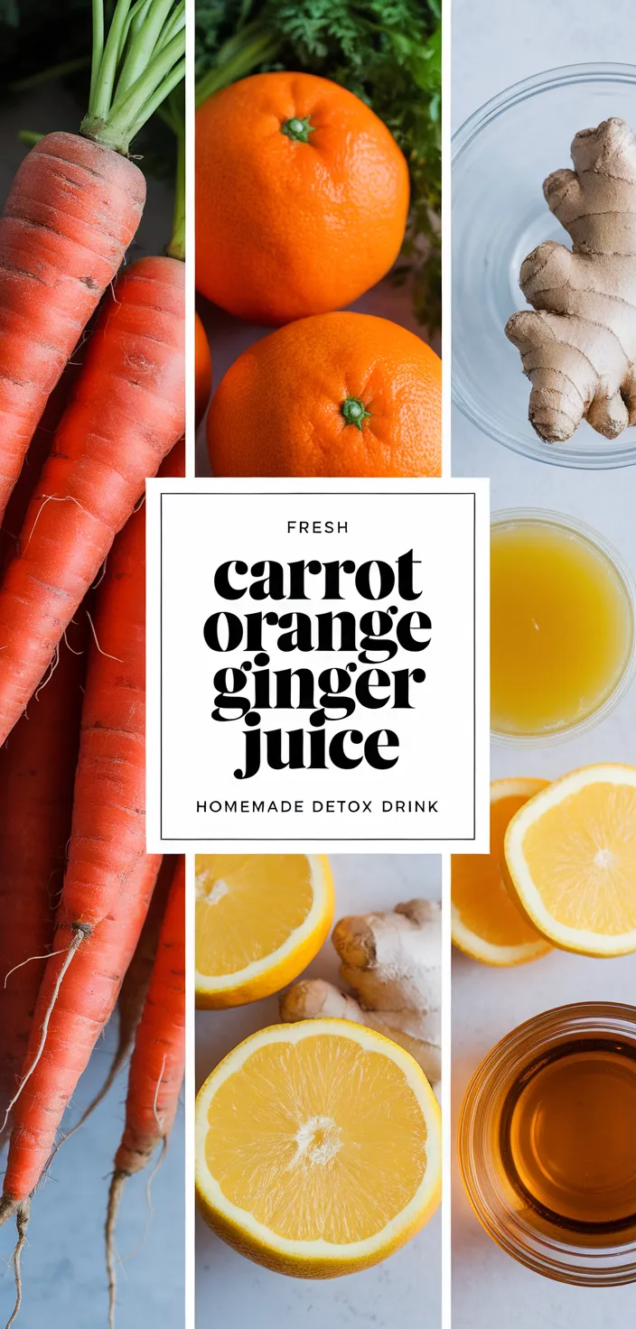 A photo of Fresh Carrot Orange Ginger Juice Homemade Detox Drink Recipe