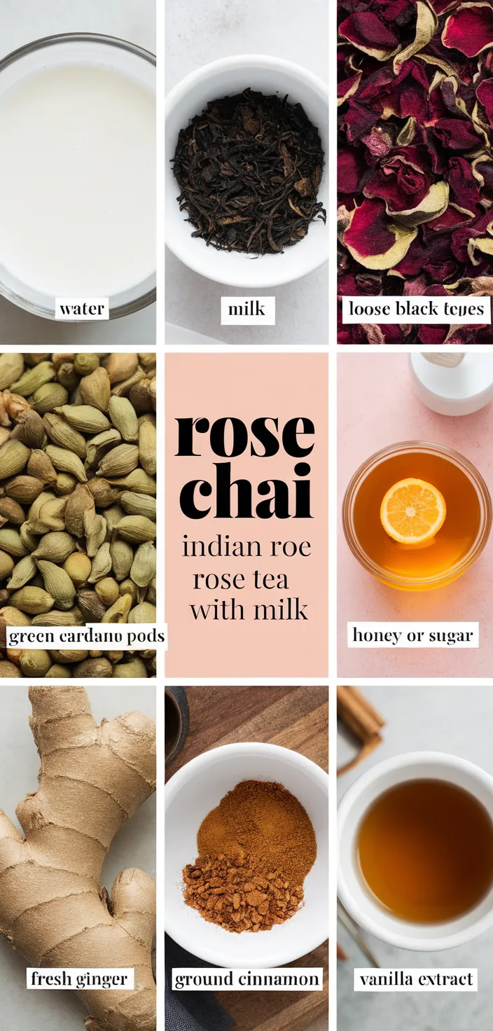 Ingredients photo for Rose Chai Indian Rose Tea With Milk Recipe