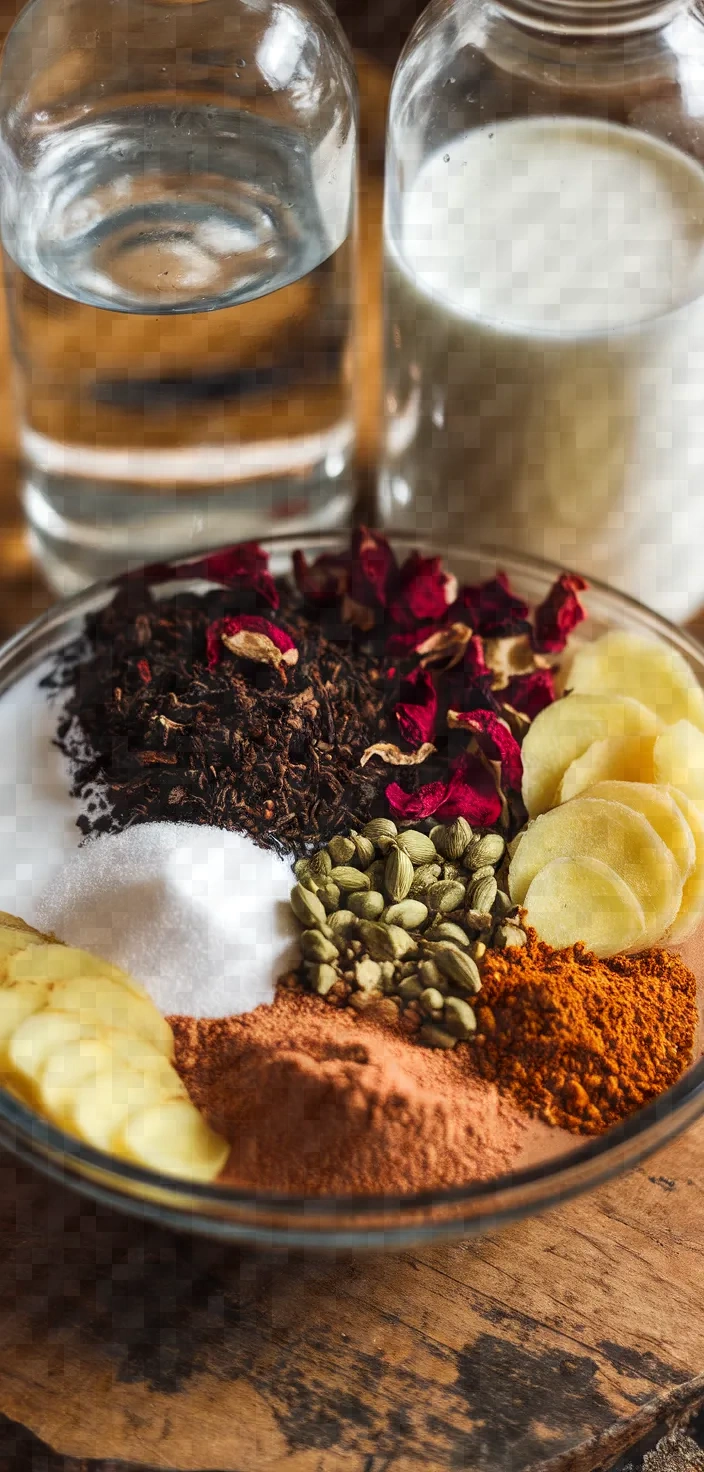 Ingredients photo for Rose Chai Indian Rose Tea With Milk Recipe