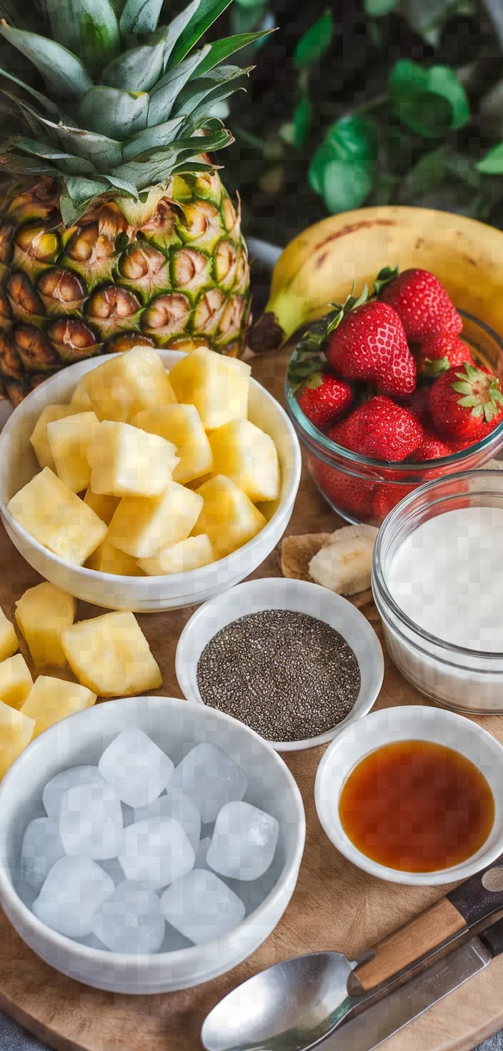 Ingredients photo for Vegan Pineapple Strawberry Smoothie Recipe