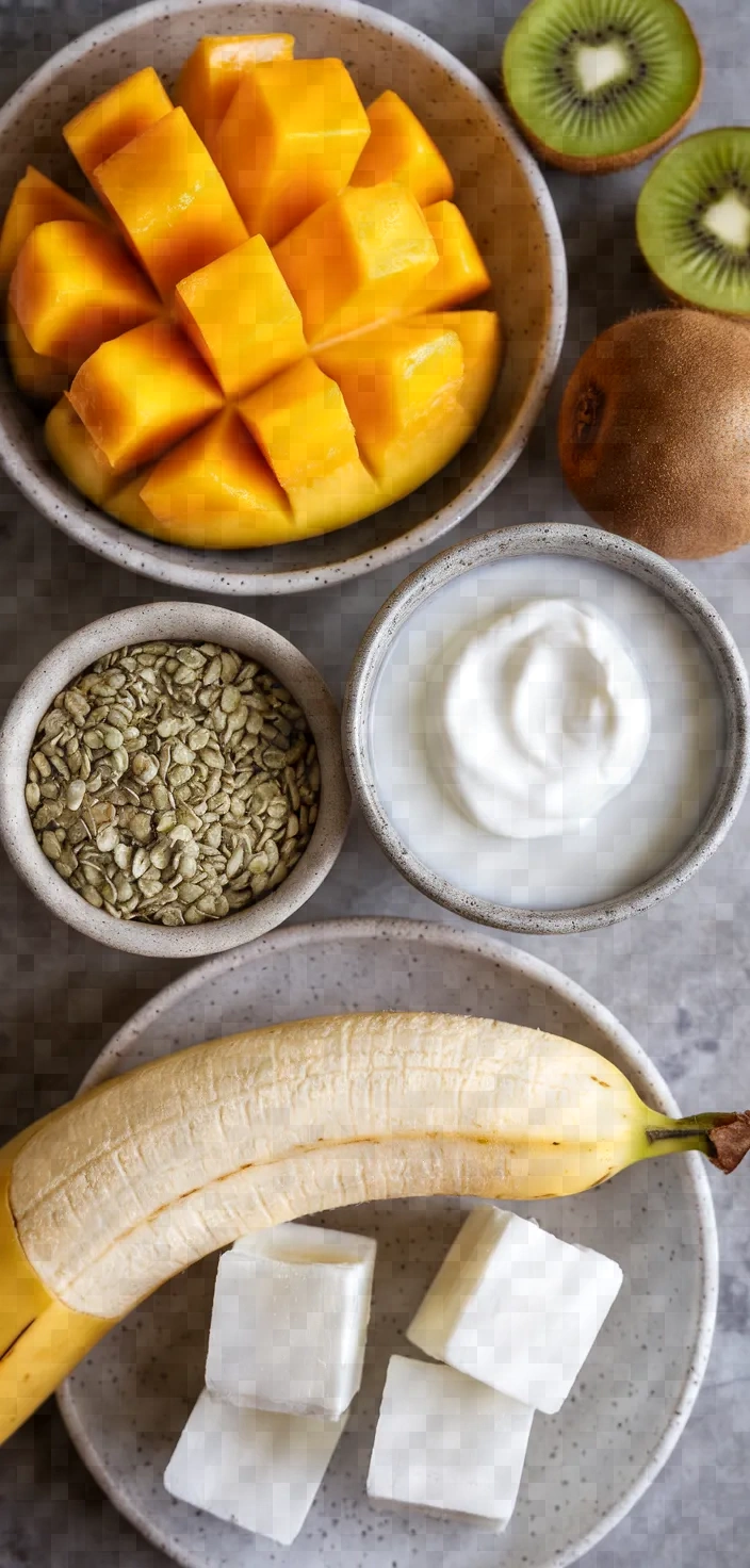 Ingredients photo for Mango Kiwi Smoothie Hemp Hearts Recipe